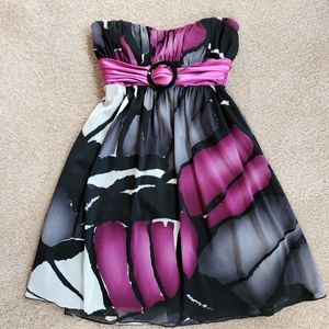 Black, Purple and White Strapless Dress